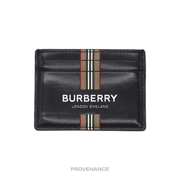 🔴 Burberry Card Holder Wallet - Logo Striped Check Black - Picture 1 of 7